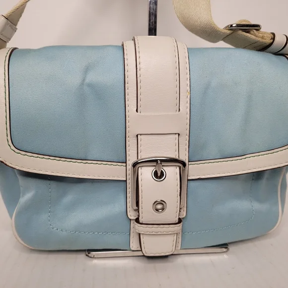 Coach Hampton Blue Soho Twill/Leather Shoulder Bag M0669-P10707 - Picture 2 of 13